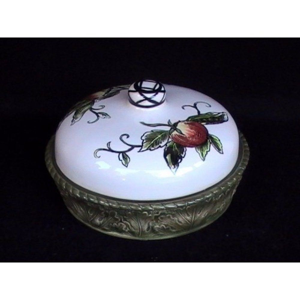 Fitz and Floyd Vista Bella Round Covered Individual Baker Embossed Fruit Leaf